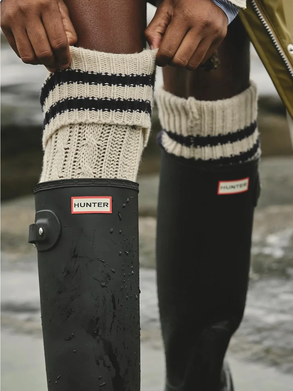 Free People Alpine Over the Knee Cream Cable Knit Roll-Top Socks Fall Winter